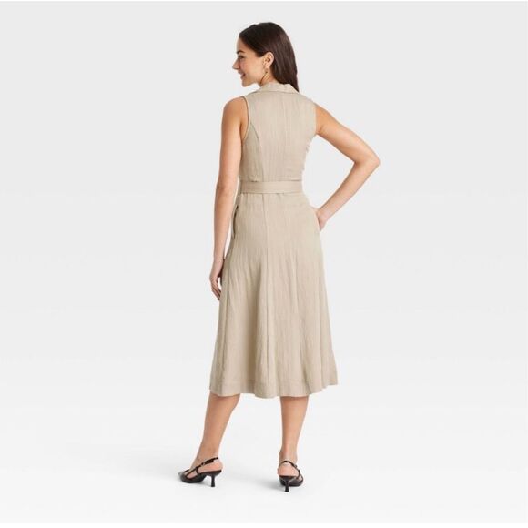 Women’s-tie-waist-midi-shirtdress-a-new-day khaki Size XL - Picture 2 of 5